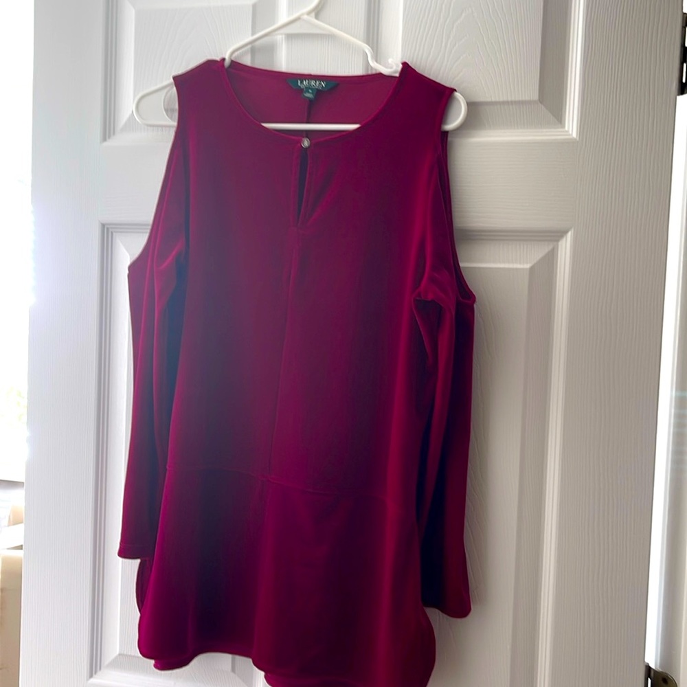 Ralph Lauren Magenta Velvet Open Shoulder Tunic top size medium (8-10)